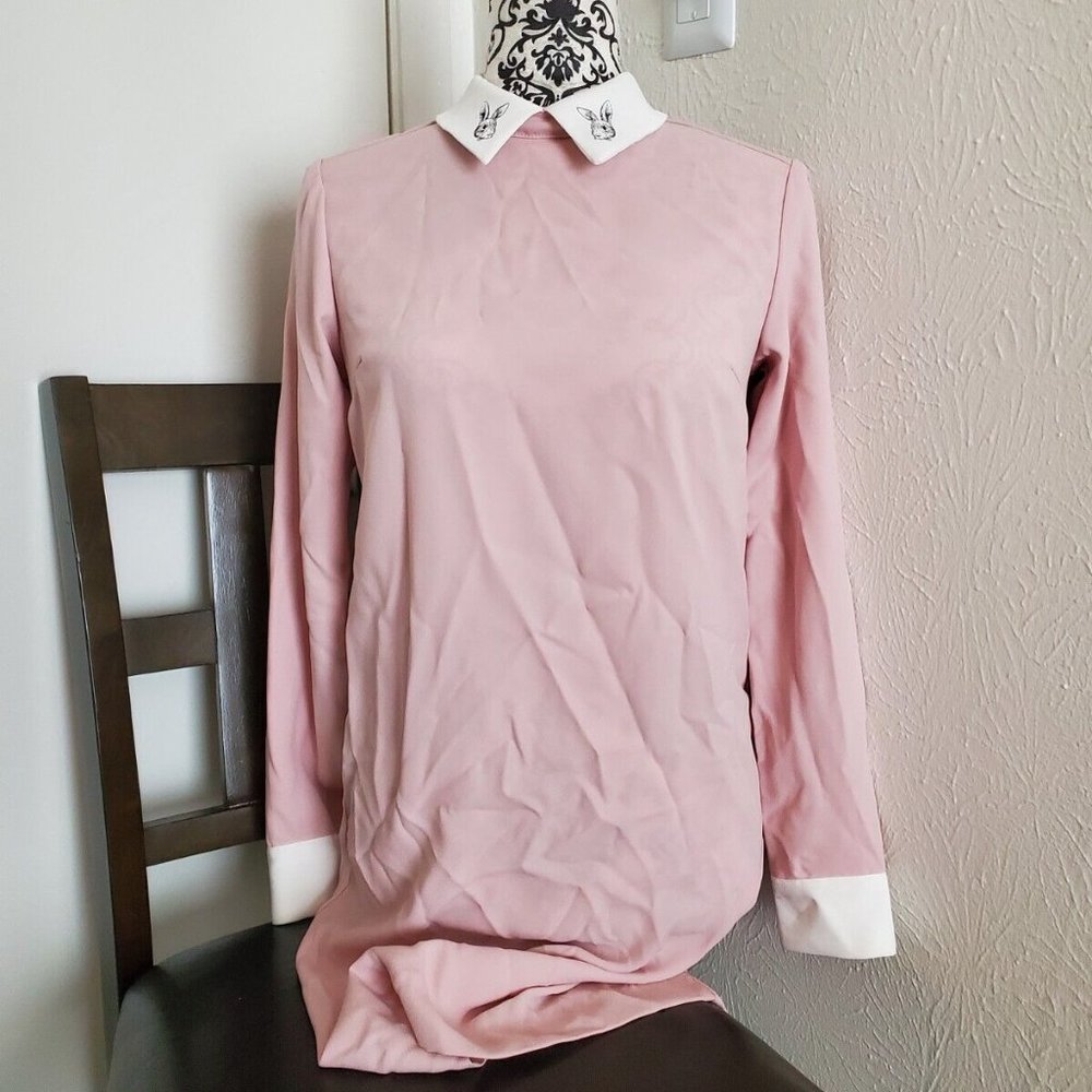 VICTORIA BECKHAM FOR TARGET Bunny Rabbit Long Sleeve Dress Women Pink XS EUC